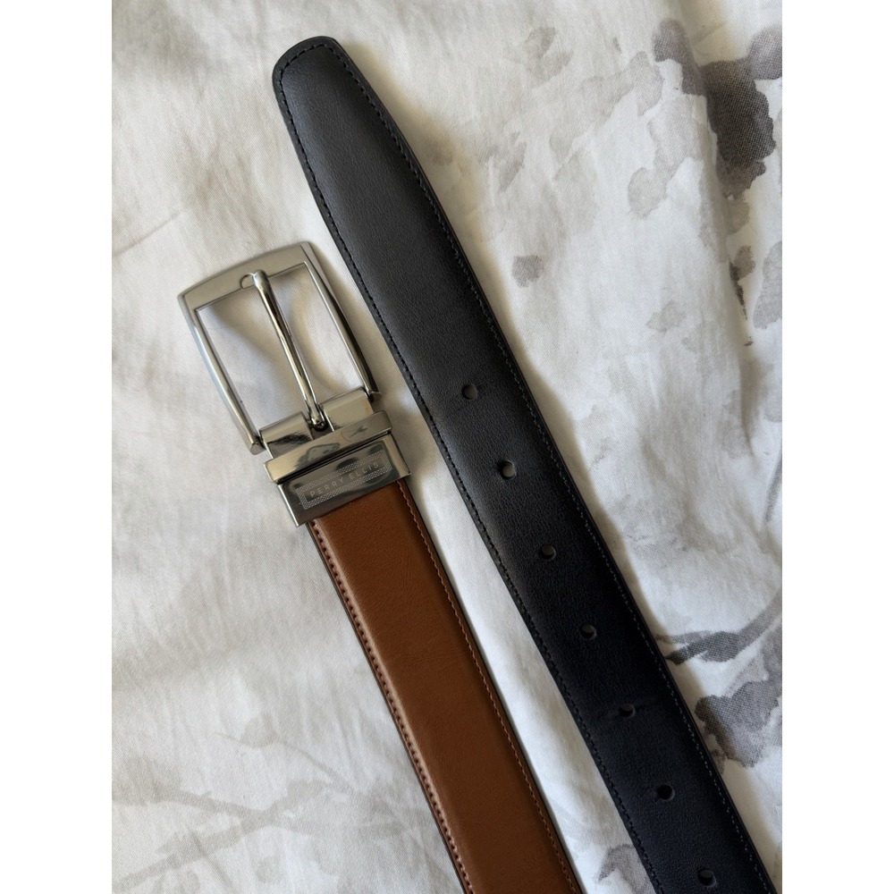 Perry Ellis Reversible Leather Belt Black Cognac Brown 36/90 EUC